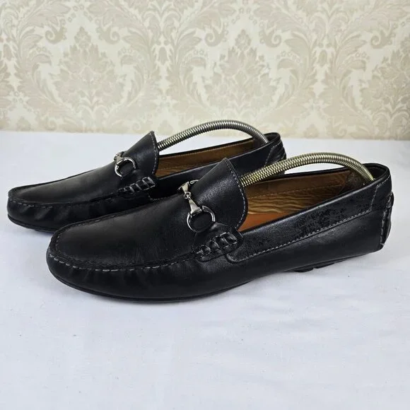 Peter Millar Men\'s Black Leather Slip On Loafers Driving Shoes Size 11.5M Brazil New Peter Millar Crown Leather Bit Loafer Black Slip On Mens  main image 4